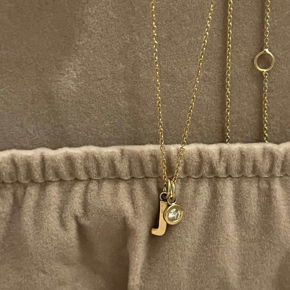 BNWT 14k Solid Yellow Gold Initial J Necklace with Lab Grown Diamond - Picture 8 of 16